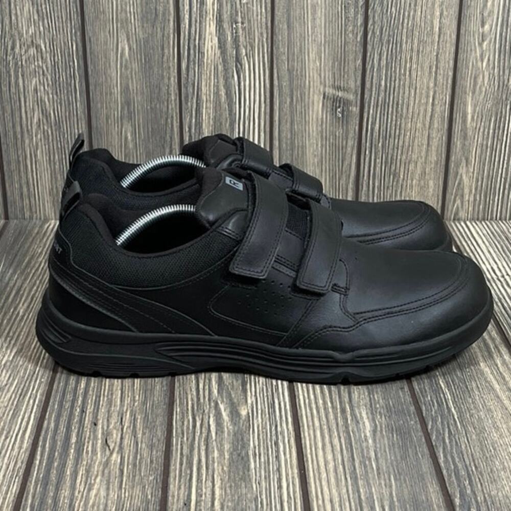 Rockport Men Walking Stability Sneakers Shoes Black Leather Hook & Loop Sz 12W‎